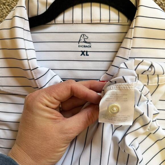 Rhoback Shirt Mens XL White Striped Golf Polo Performance Long Sleeve Preppy - Picture 4 of 5